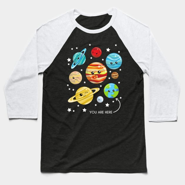 Cute Planets, Kawaii Planets, Space, Cosmos, Stars Baseball T-Shirt by Jelena Dunčević